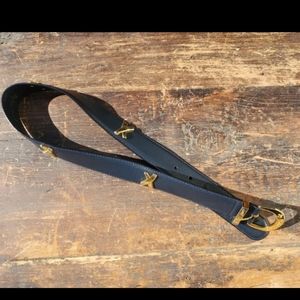 Vintage Paloma Picasso navy Italian Leather belt with gold XXX